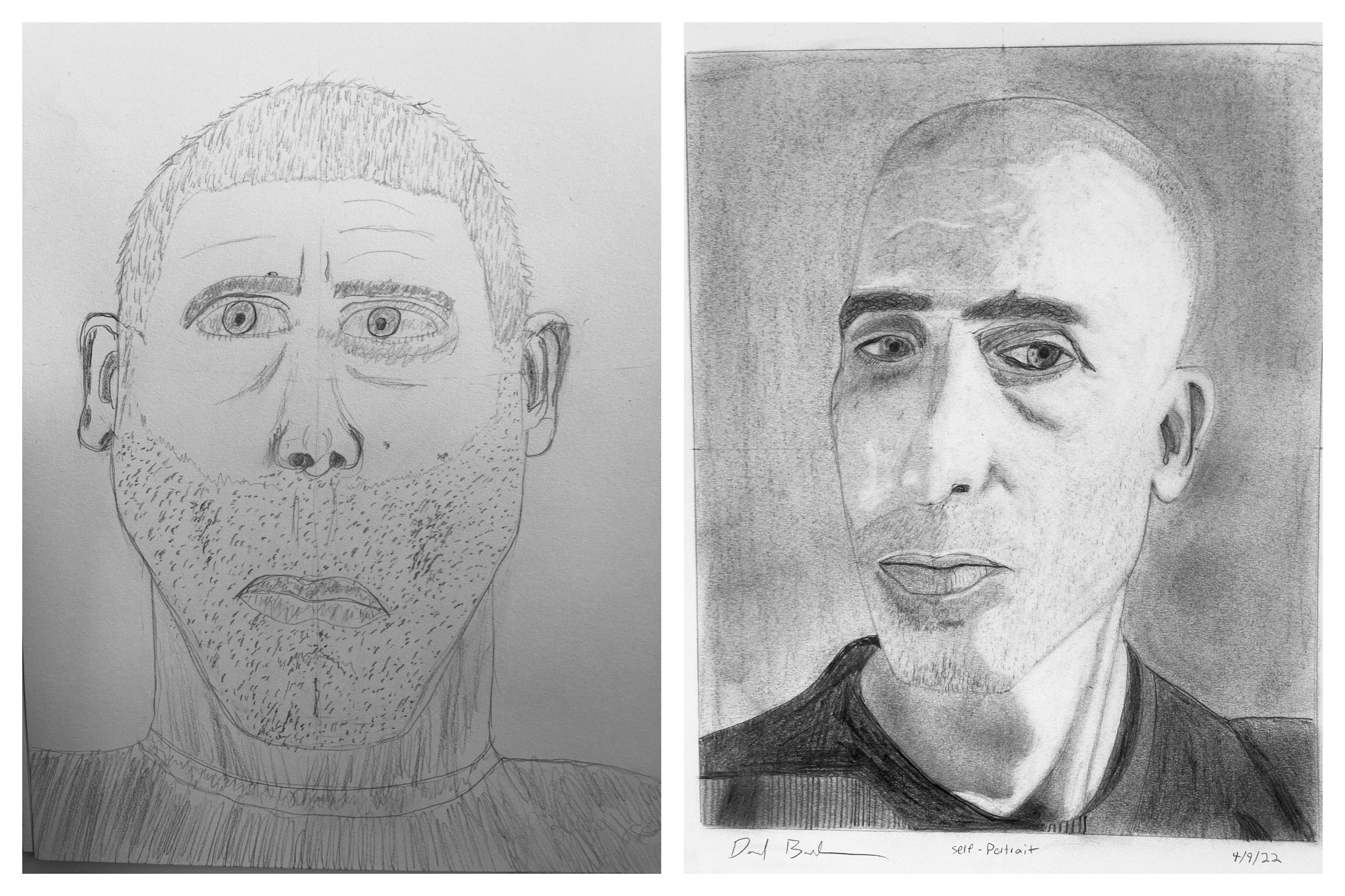 Daniel's Before and After self-portraits April 4-9, 2022