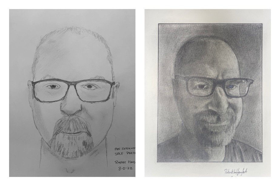 Robert’s Before and After drawings from our August 3-7 Virtual Workshop 