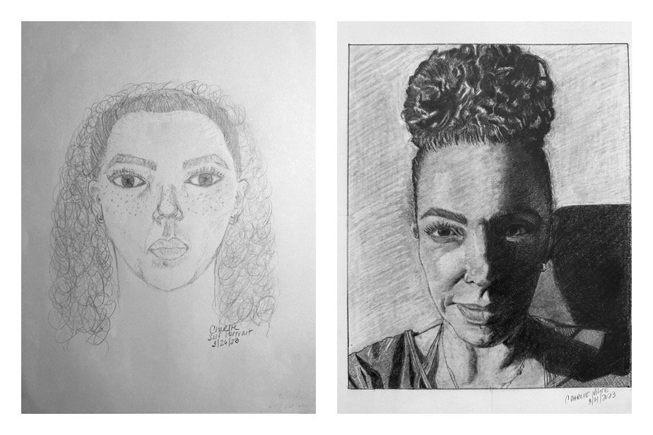 Charlie's Before and After Self-Portrait Drawings