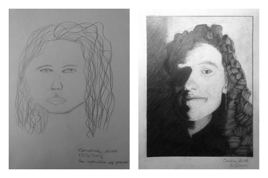 Caroline S's Before and After Self-Portrait Drawings