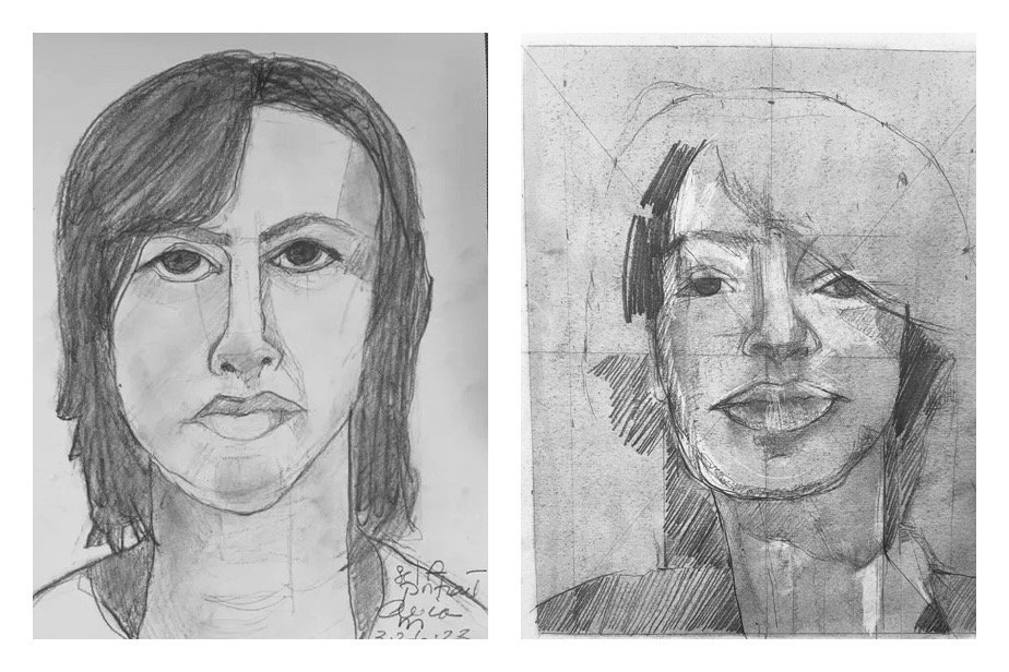 Alecia M's Before and After Self-Portrait Drawings