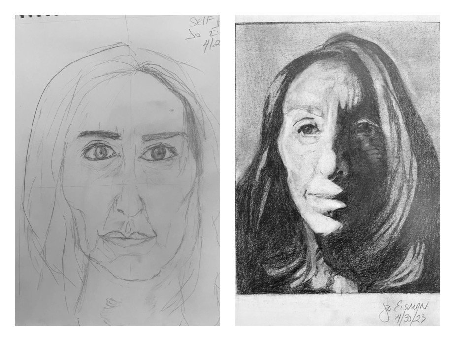 Jo's Before and After Self-Portrait Pencil Drawings
