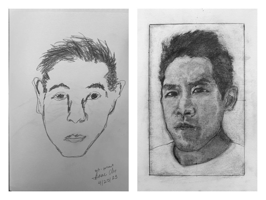 Isaac's Before and After Self-Portrait Pencil Drawings