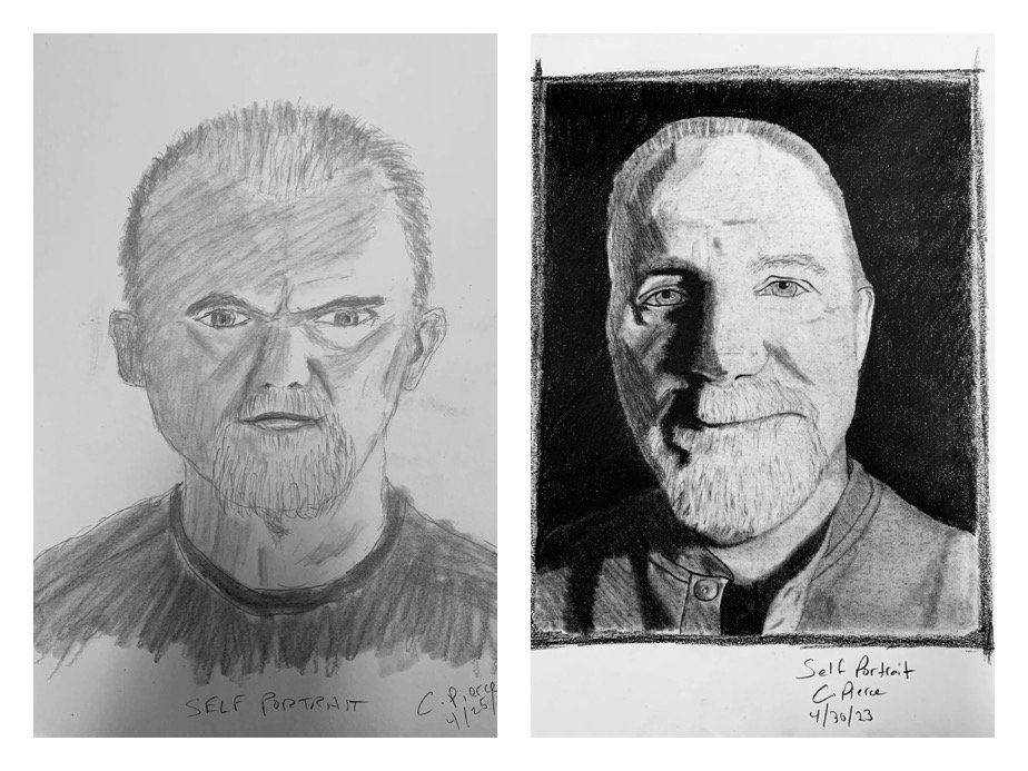 Chris's Before and After Self-Portrait Pencil Drawings