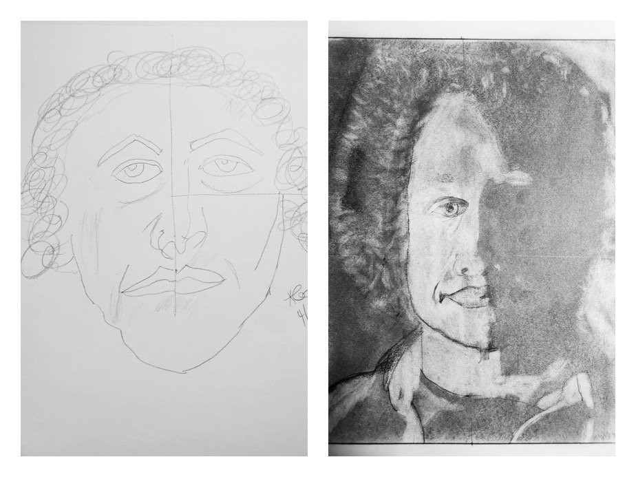 Asha's Before and After Self-Portrait Pencil Drawings