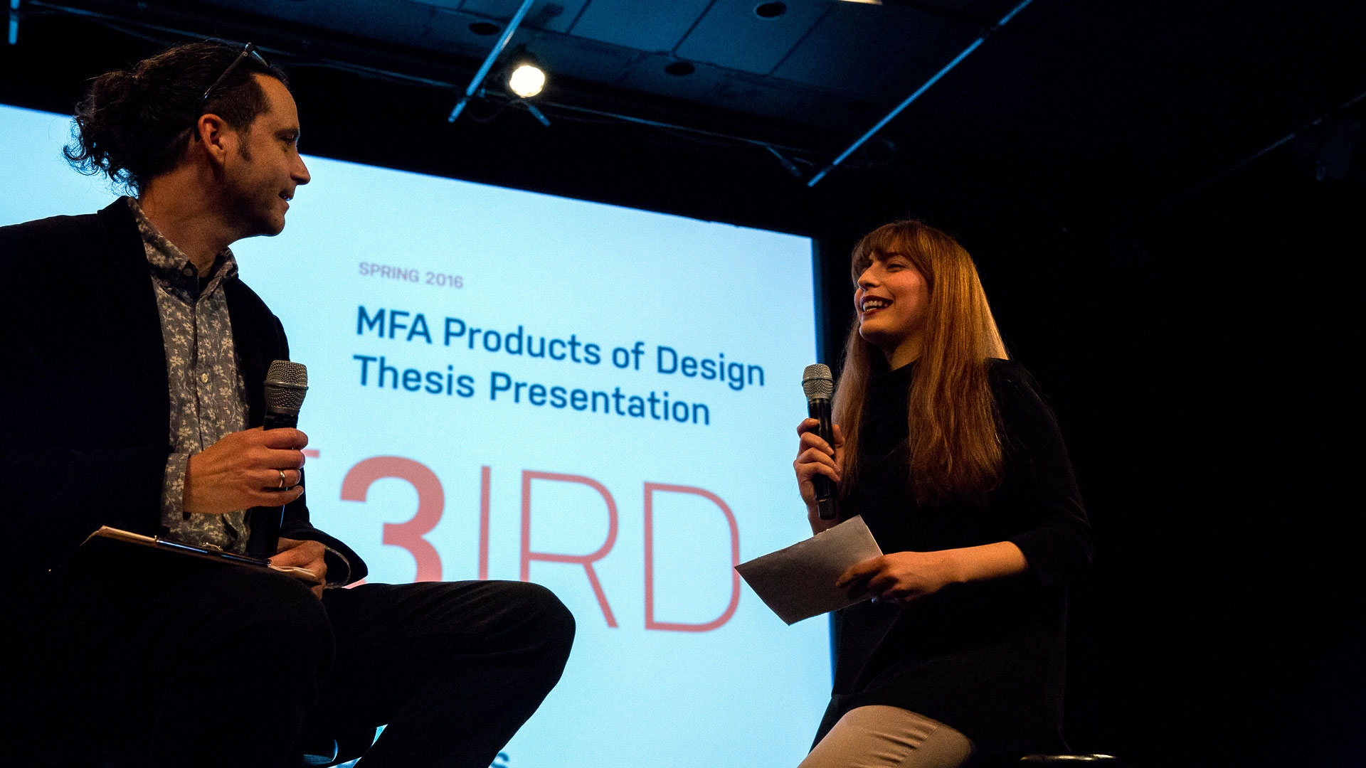 Speaker Roya in conversation with Allan Chochinov on the SVA Theatre stage