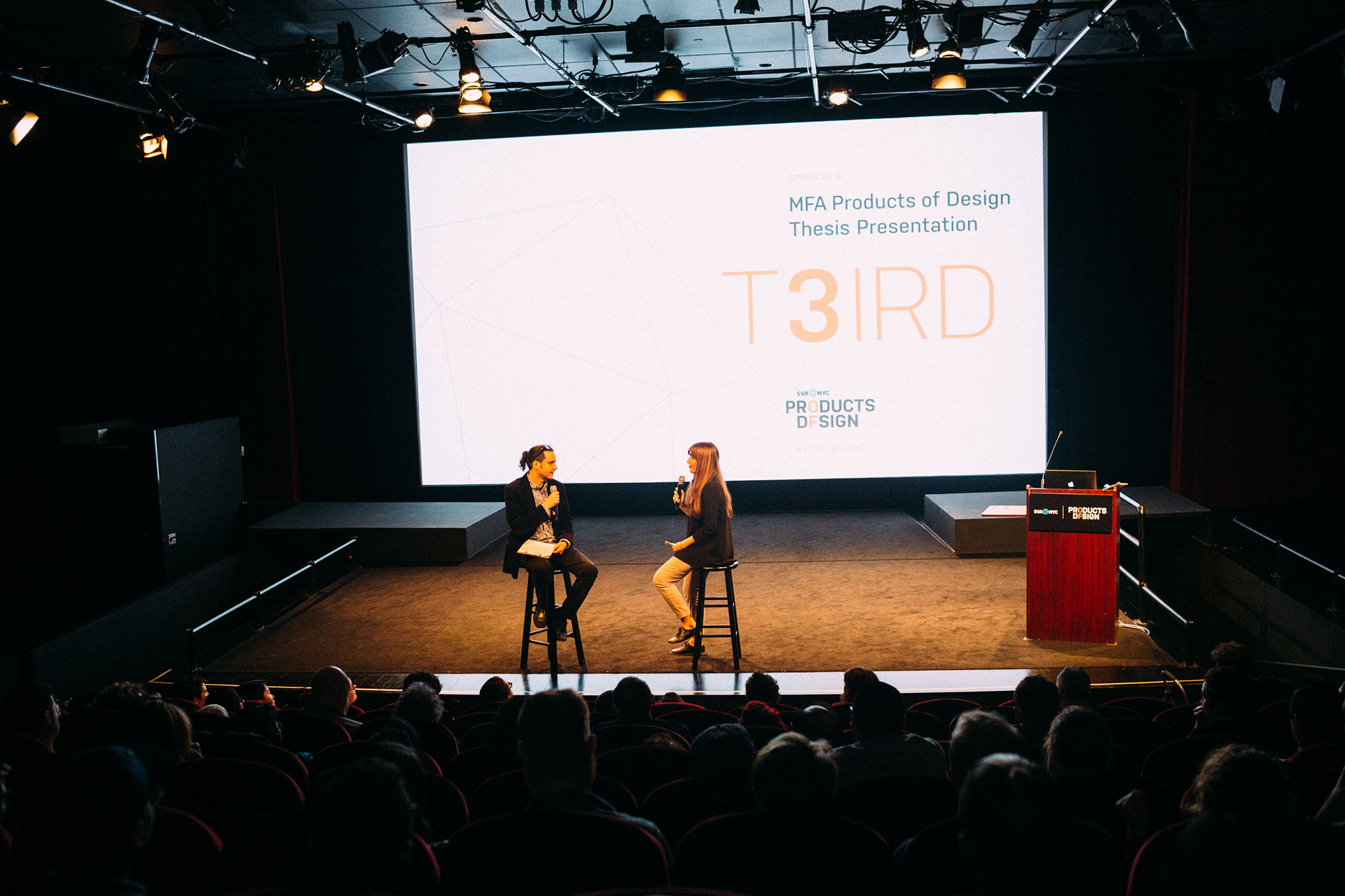  Speaker Roya in conversation with Allan Chochinov on the SVA Theatre stage 