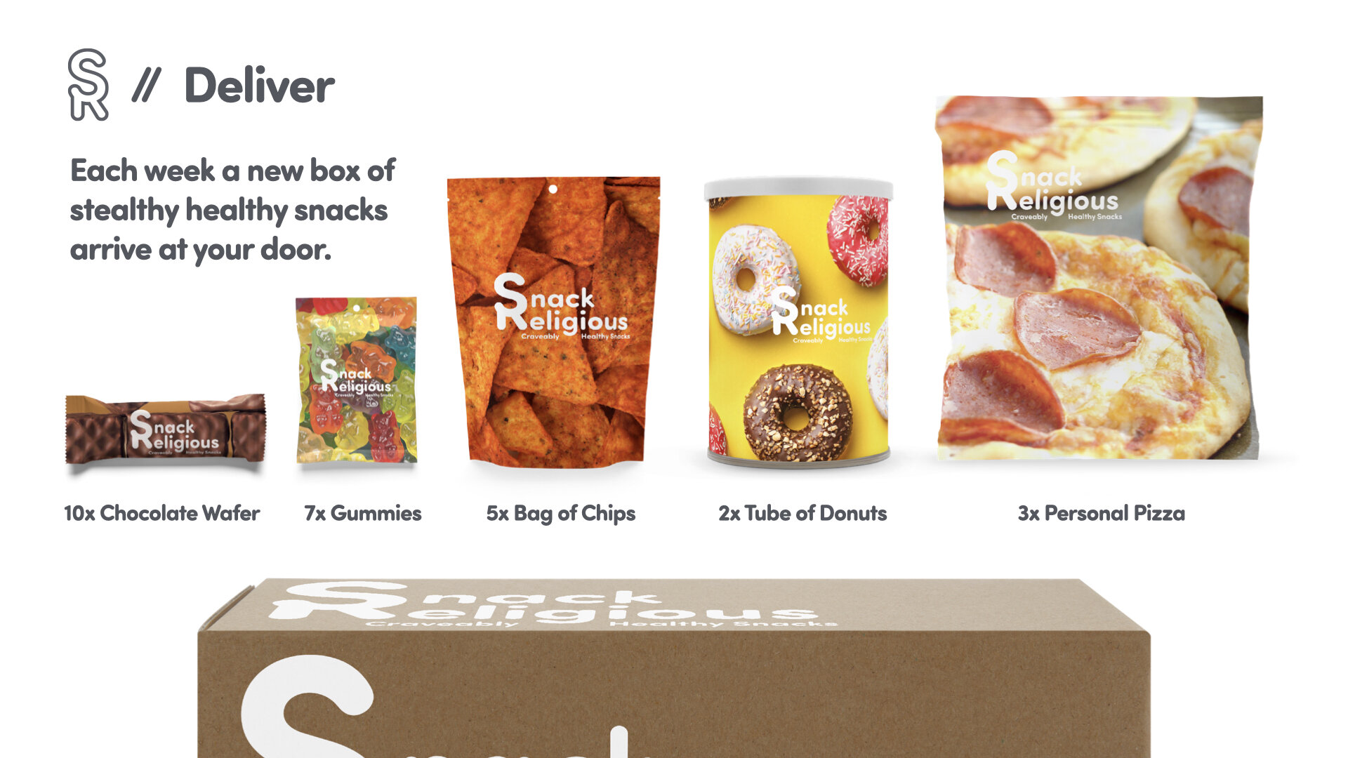 deliver. each week a new box of snacks arrives at your door.