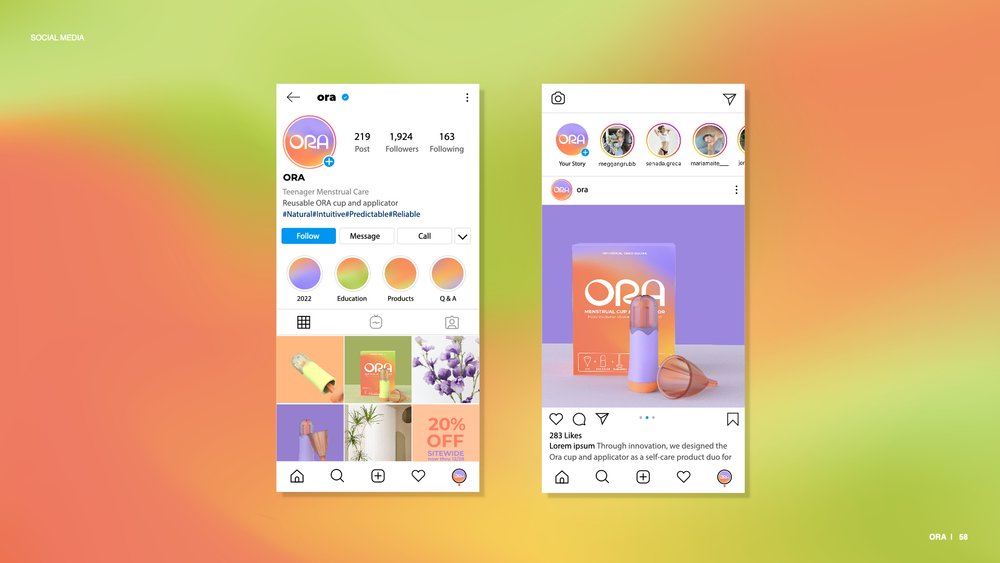  ORA app graphics in purple and orange 