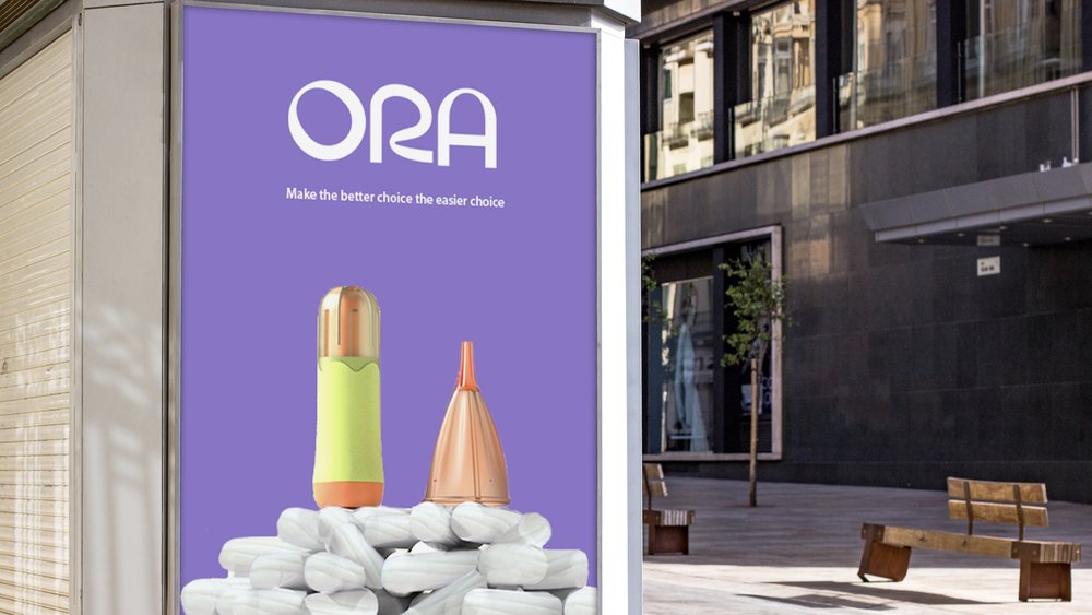  ORA branding: a purple bustop advertisement  