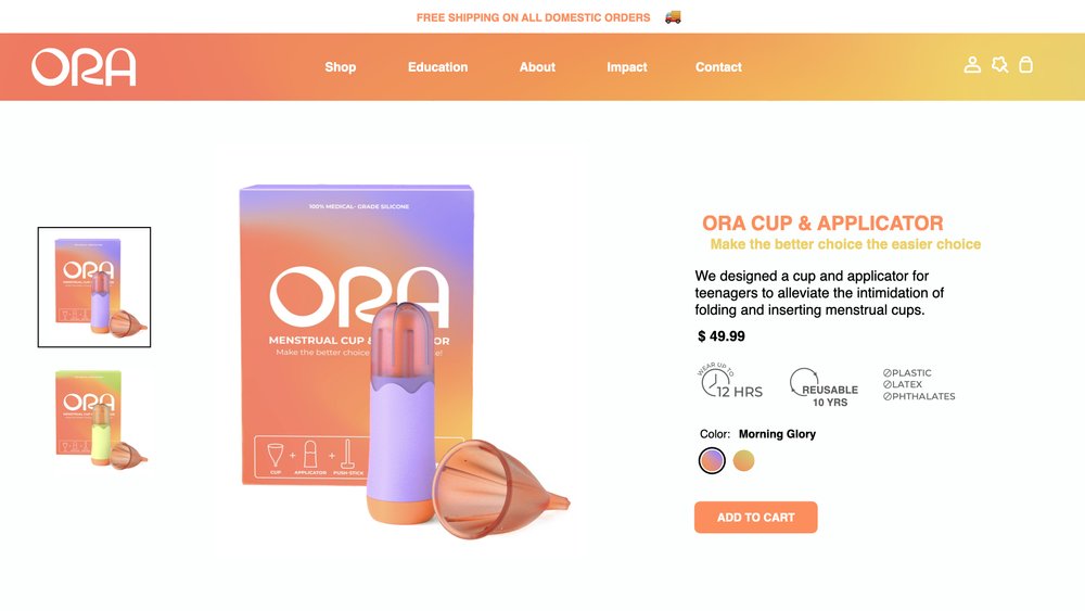  ORA website with product description 