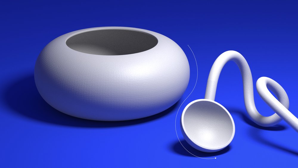  Prototypes of utensils and dinnerware in Slo-Cafe dinner collection against blue background 