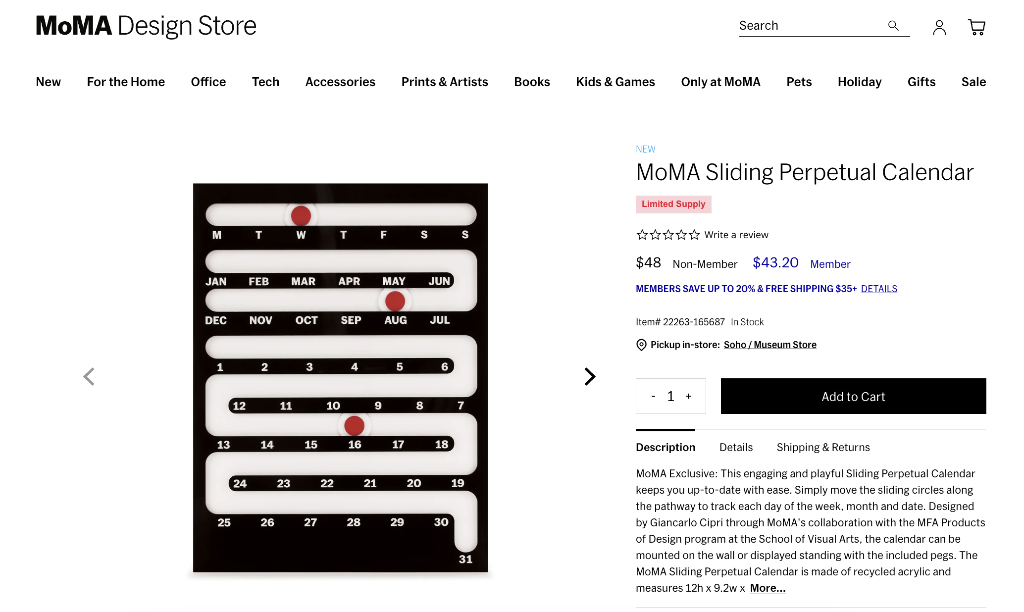  Perpetual Sliding Calendar as featured on the MoMA website 