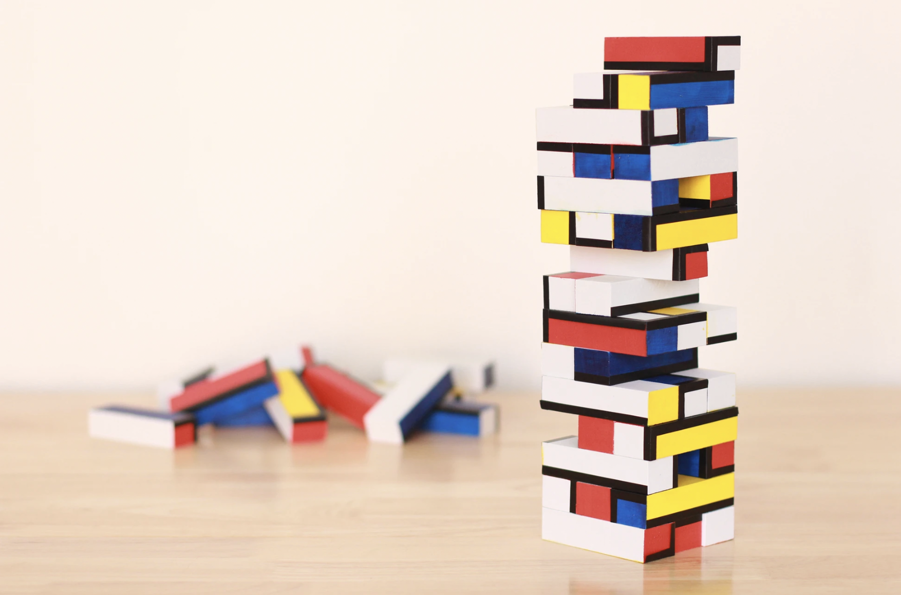  The MoMA De Stijl Tumbling Tower set as seen when the tower crashes. 