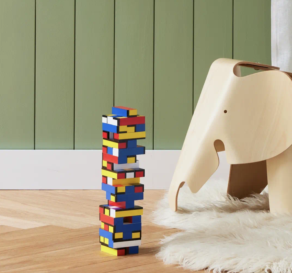  The MoMA De Stijl Tumbling Tower set as seen when the tower is fully stacked.  