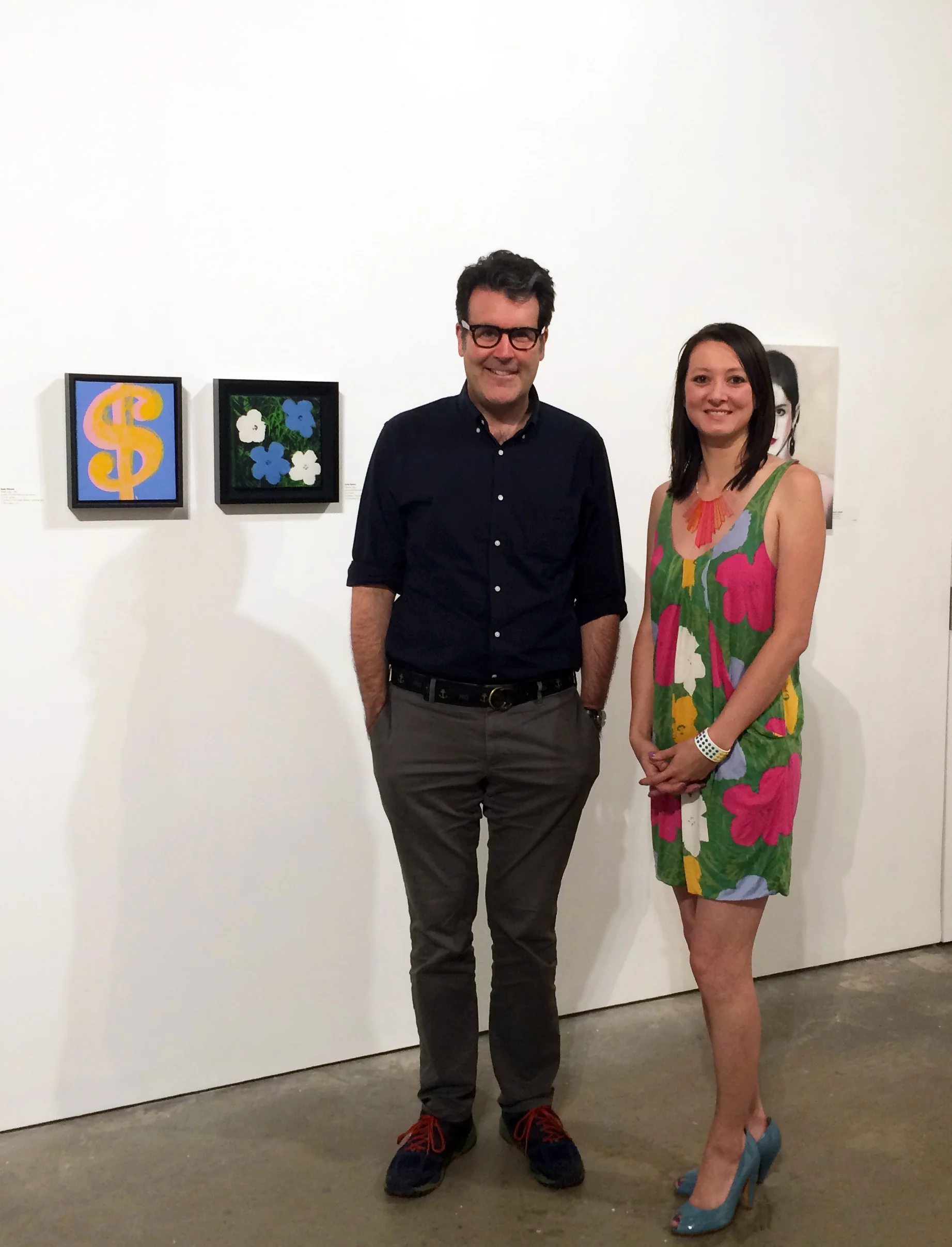 Toby Kamps, Curator of Contemporary Art, The Menil Collection, an Cindy Lisica, alongside Warhol paintings from The Lester Marks Collection and LCM Partners, Ltd.
