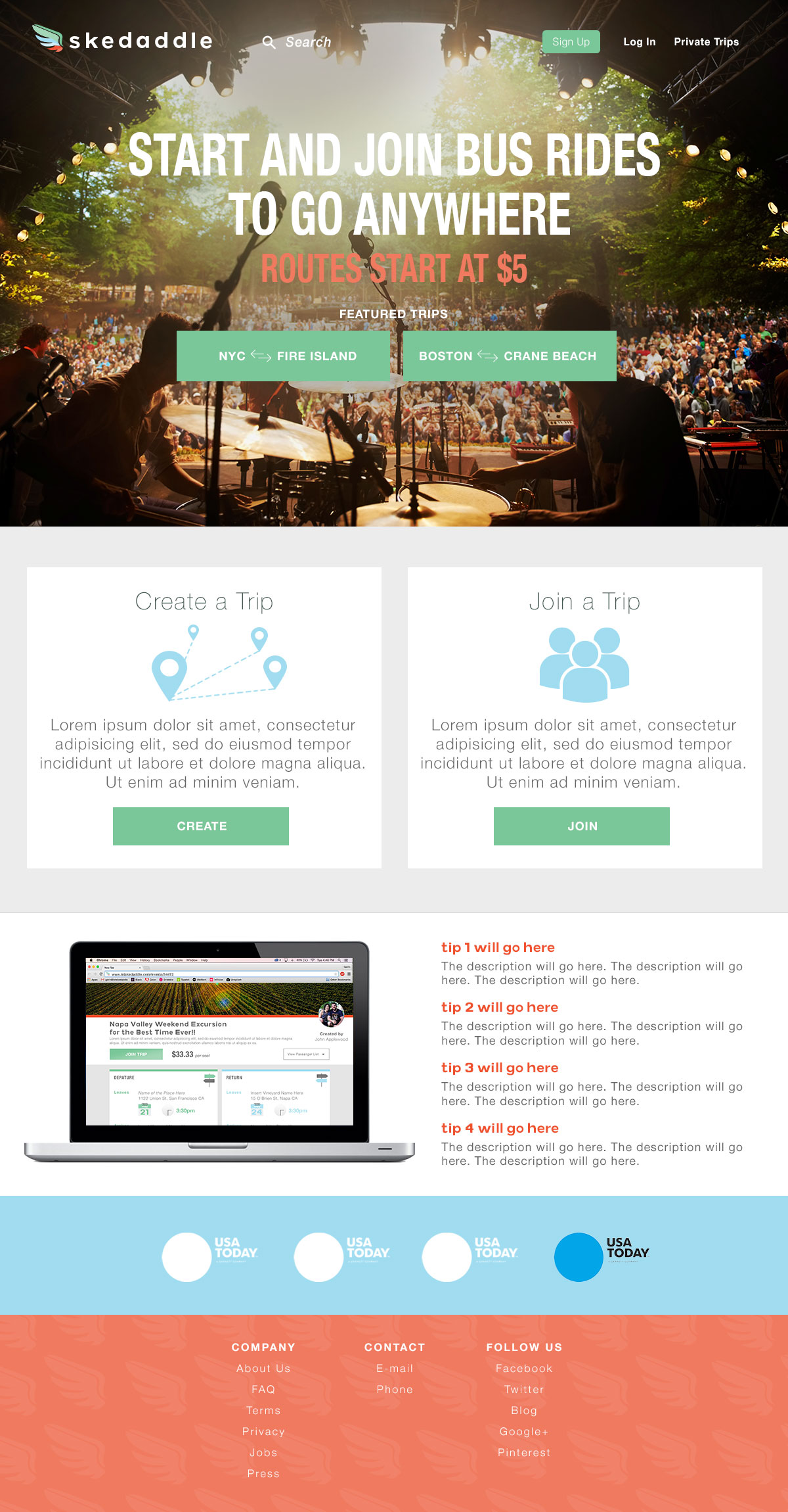 Home page of the website