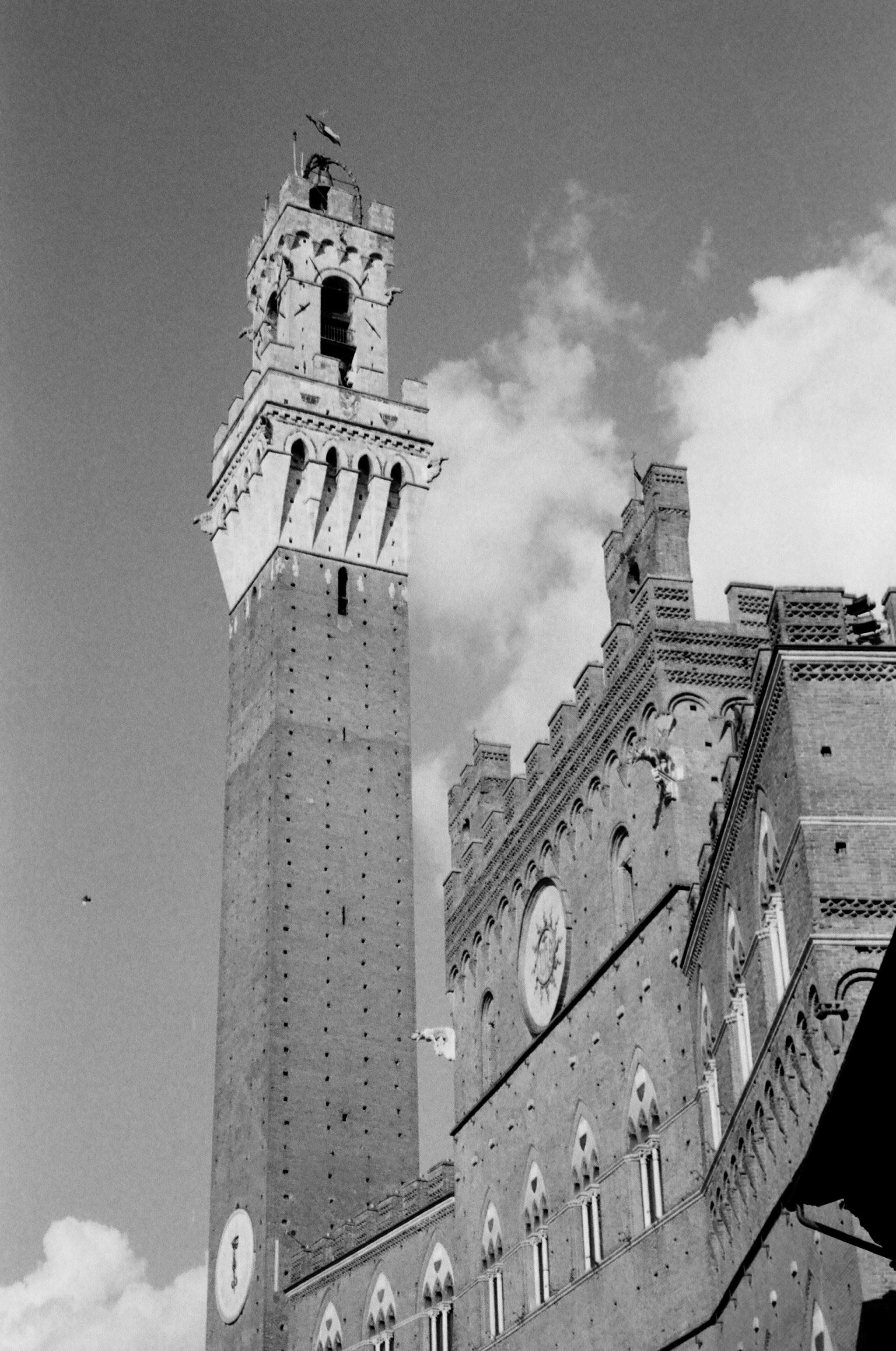 The clock-tower in the piazza del campo, at the center of Siena
