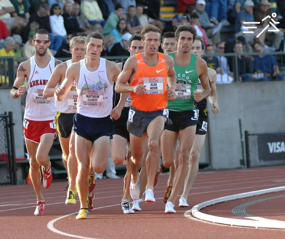 Alan Webb leads the pack in the qualifying rounds of the Men's 1500m at the 2009 US Outdoor Track & Field Championships. Photo courtesy of Michael Scott