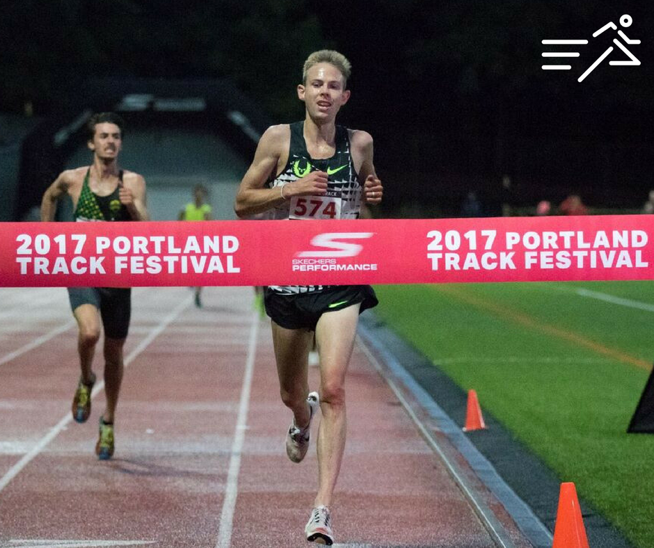 Galen Rupp wins the High Performance section of the Men's 10,000m at the 2017 Skechers Portland Track Festival . 