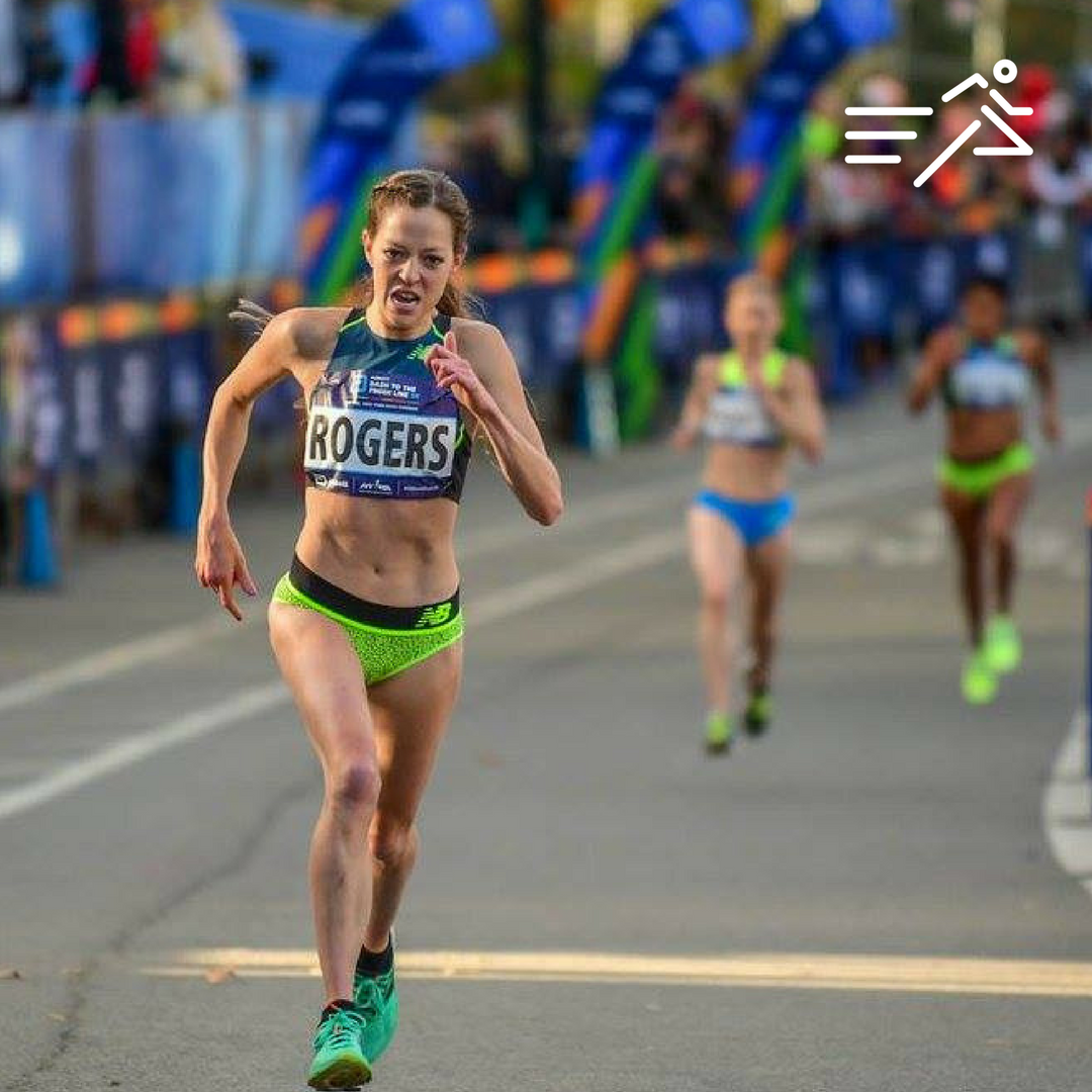 Natosha Rogers (pictured here in the final 100m of the 2017 USATF 5K Road Race Championships) won the 2017 USATF Half Marathon Championships in April. Photo courtesy of Michael Scott . 