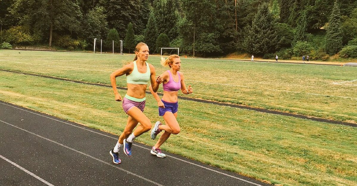 Marianne Falk (left) training with then HPW teammate Carissa Galloway (right)