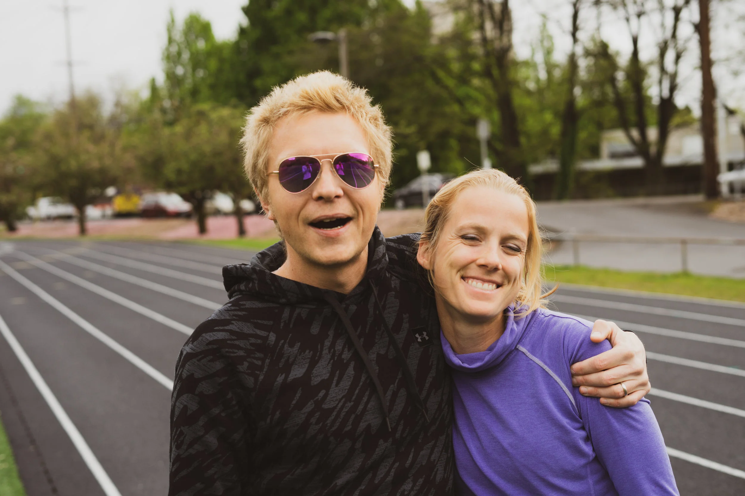 The student, left, with one of his teachers, HPW Elite 800m runner, McKayla Fricker.