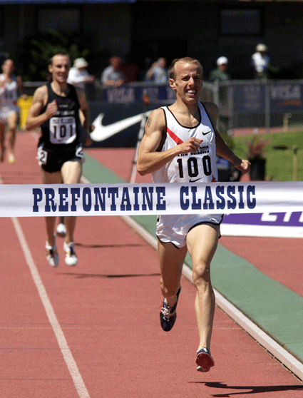 Webb pictured winning the Bowerman Mile in 2004 by 3 seconds in 3:50.85