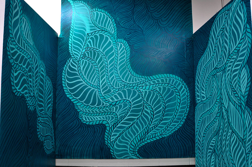Studio Mural, 48x72" (Left), 71x83" (Center), 48x72" (Right), Acrylic paint, 2014, Mallory Donen, UFV BFA Senior Studio, Room C1402, Abbotsford, BC 