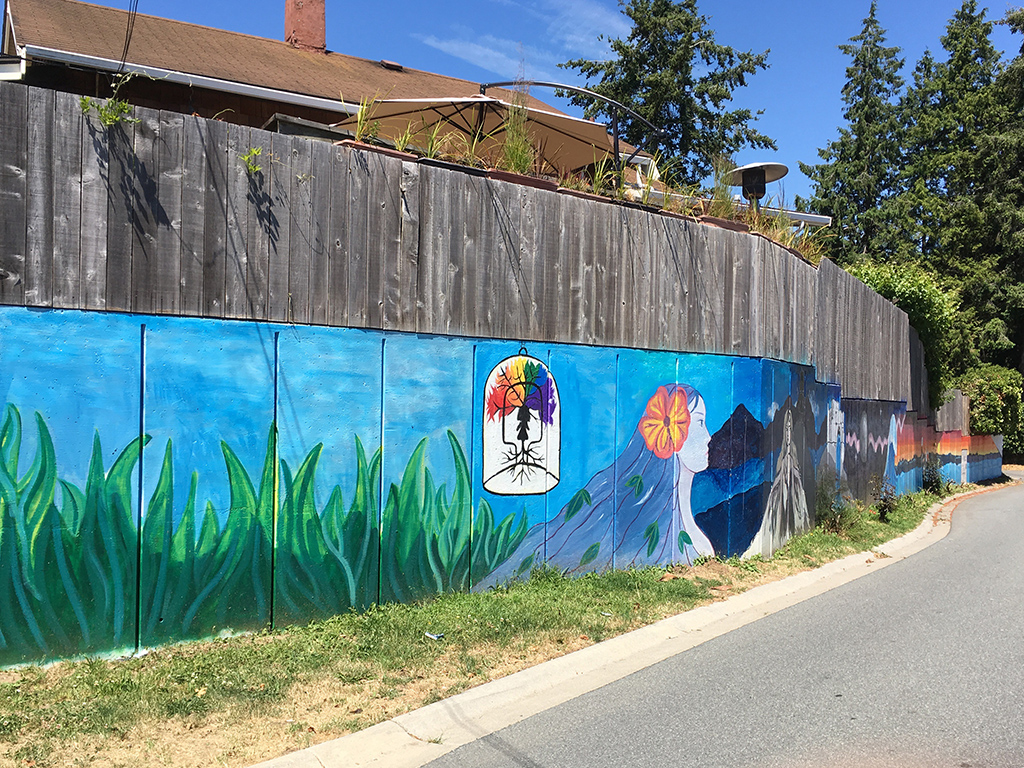 #WRYouthMural , approx. 72 ft x 5 ft, Oil based spray paint, Acrylic paint, 2018, Finlay and Victoria Street, White Rock, BC
