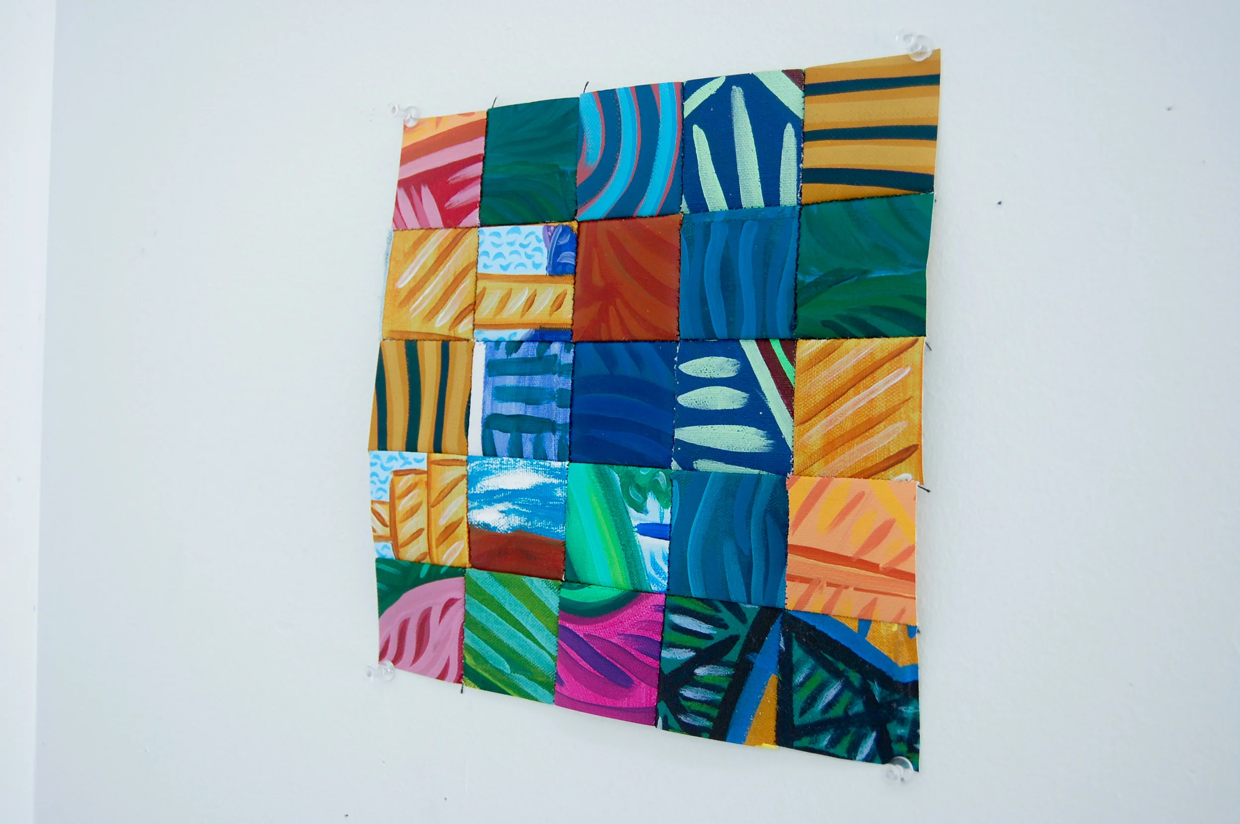 Pattern A , 2019, acrylic, canvas, embroidery floss, 9.5 x 9.5 inches