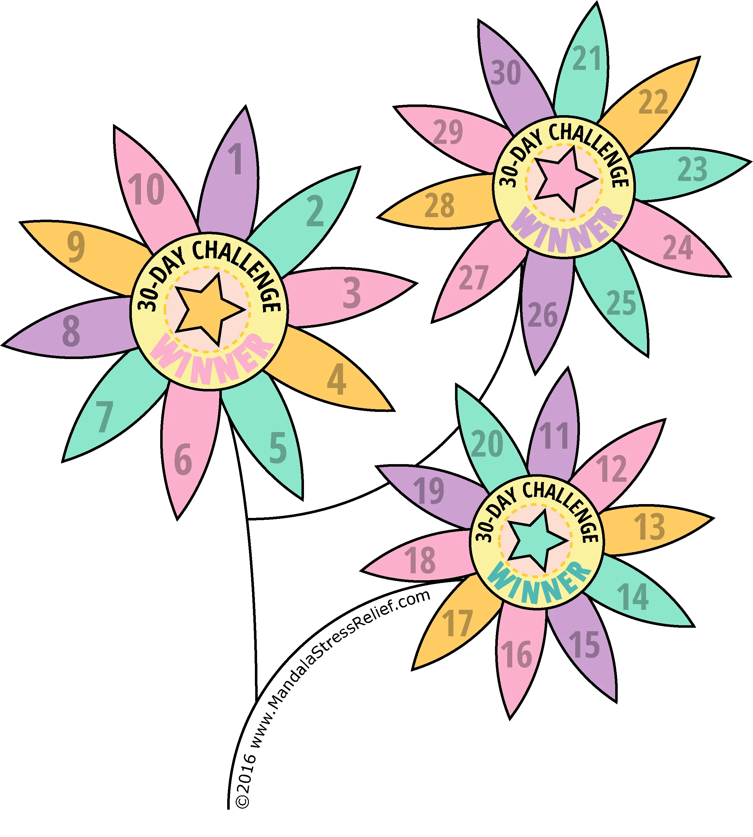This fun, 30-Day Challenge Mandala Tracking Form is included in the FREE 30-Day Challenge Mandala Package. Sign up, below, before January 31, 2017.