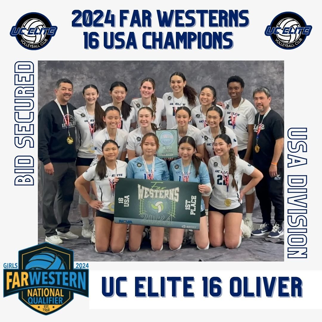16 OLIVER BRINGS HOME THE GOLD 🥇🏐
&mdash;
Congratulations to 16 Oliver for taking FIRST PLACE at the 2024 Far Westerns National Qualifier! The team SECURES their bid and will represent UC ELITE at the 2024 Girls Junior National Championship in the 