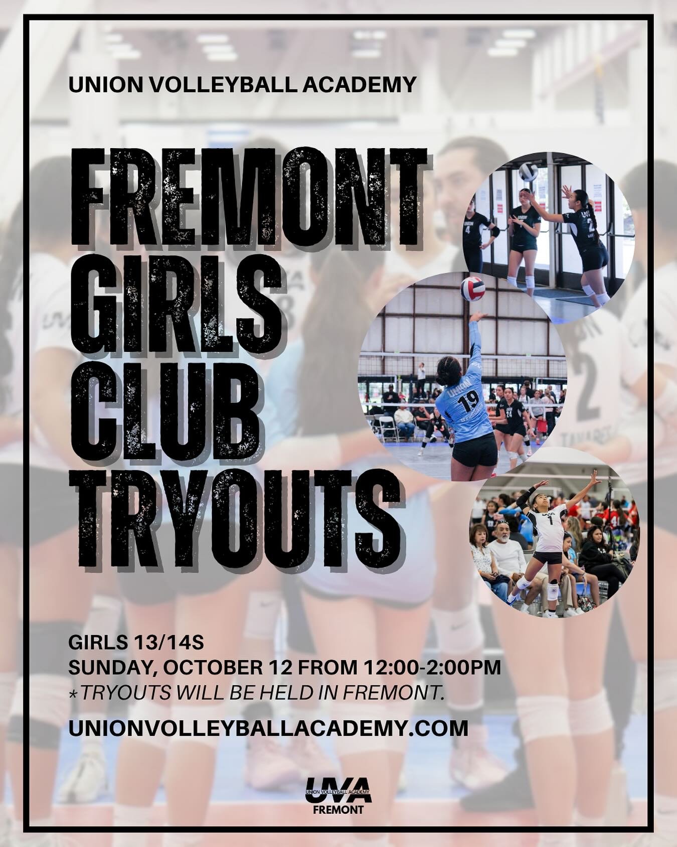UVA-FREMONT GIRLS CLUB TRYOUTS (13/14s) 
&mdash;
We&rsquo;re excited to announce that we are hosting tryouts for UVA-Fremont for the 25/26 Girls Club Season! These tryouts will take place in Fremont! Make sure to register online! 

🔗 unionvolleyball