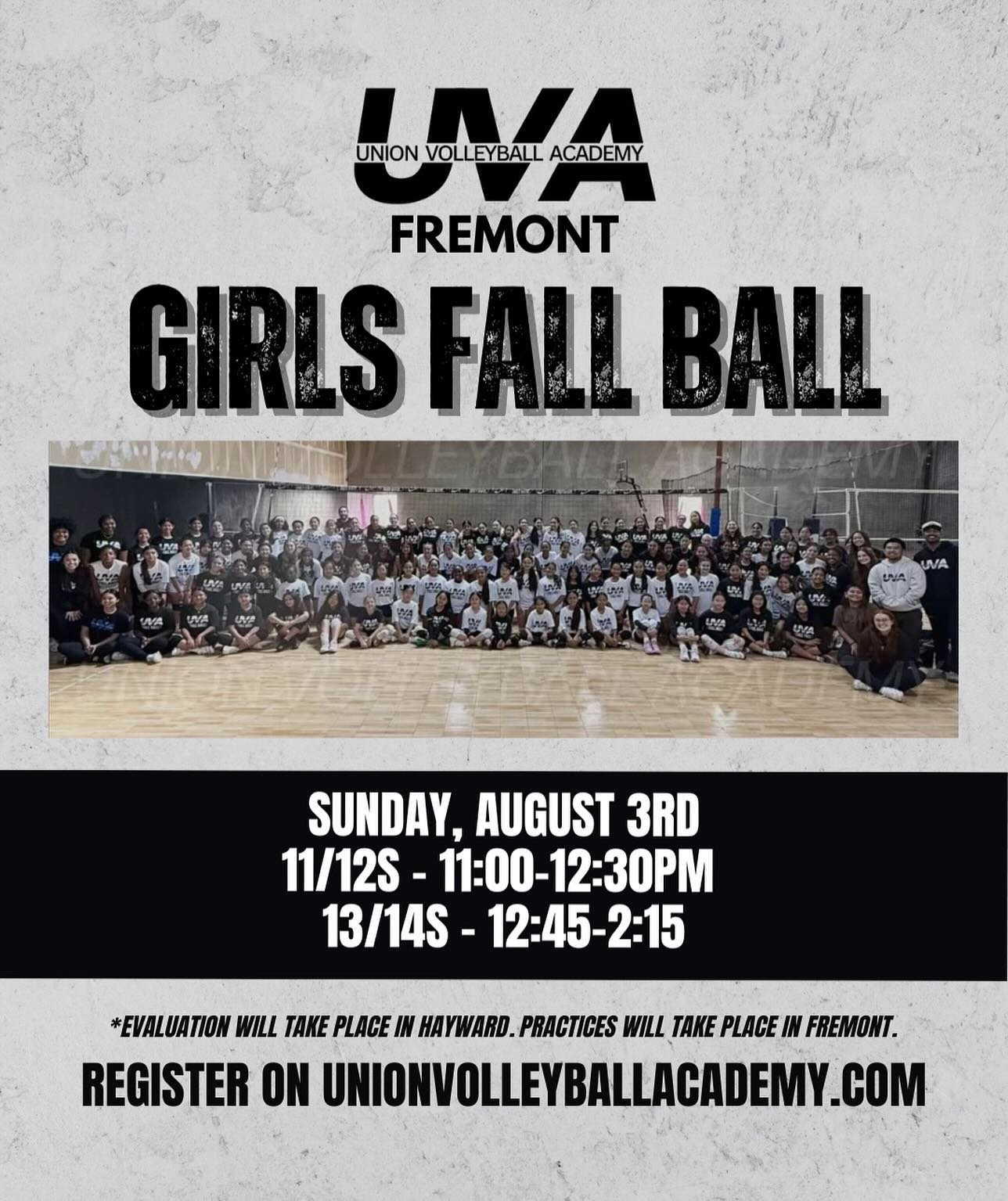 UVA-FREMONT GIRLS FALL BALL 
&mdash;
We&rsquo;re excited to announce that we&rsquo;ll be offering Girls Fall Ball Teams in Fremont! Evaluation for this program will take place at the UVA Training Facility in Hayward, but practices will take place in 
