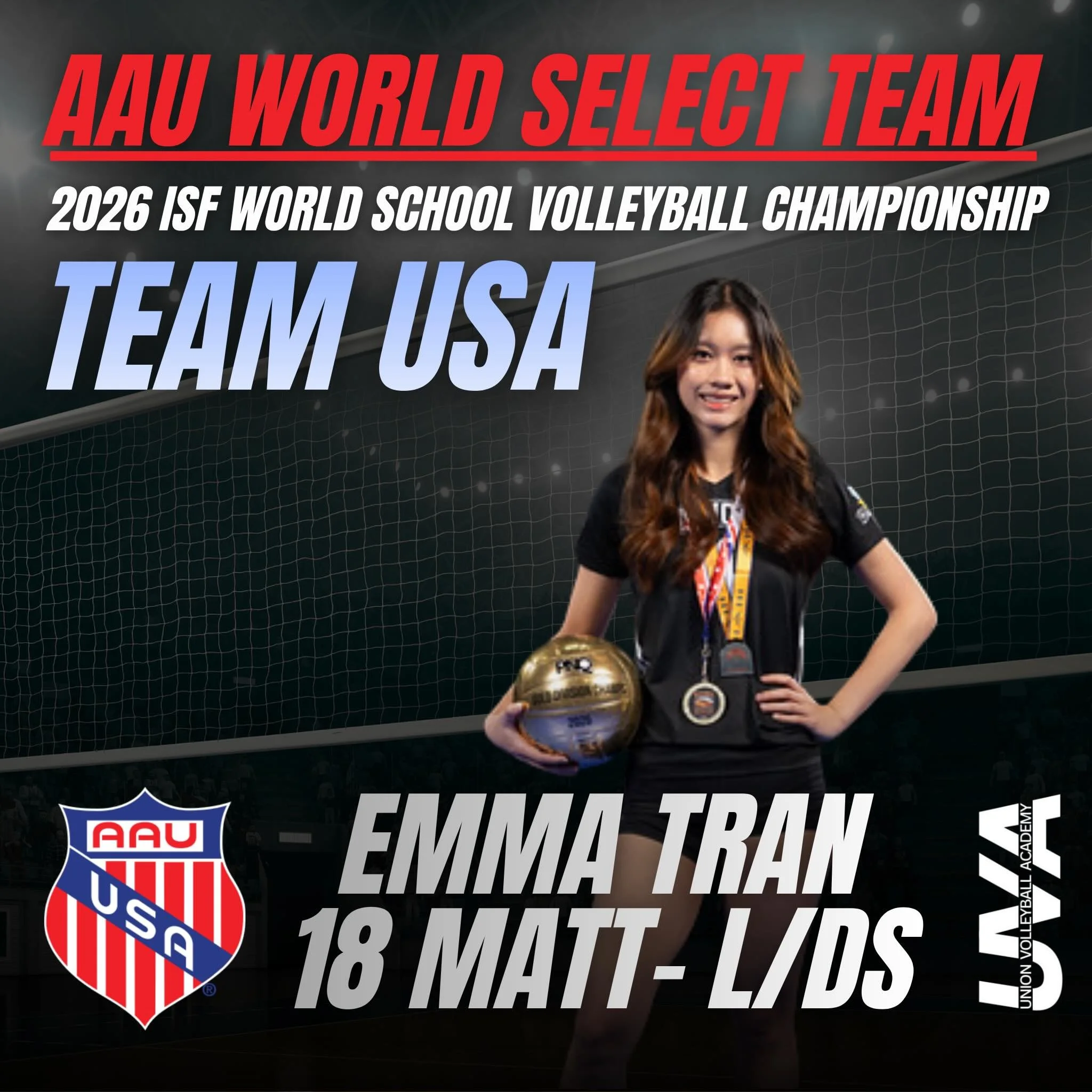 Congratulations to UVA Alumni, Emma Tran, for being selected for the AAU World Select Team! She&rsquo;ll be heading to China this summer to represent Team USA and compete against the Top 30 volleyball nations in the FIVB World Championship arena in S