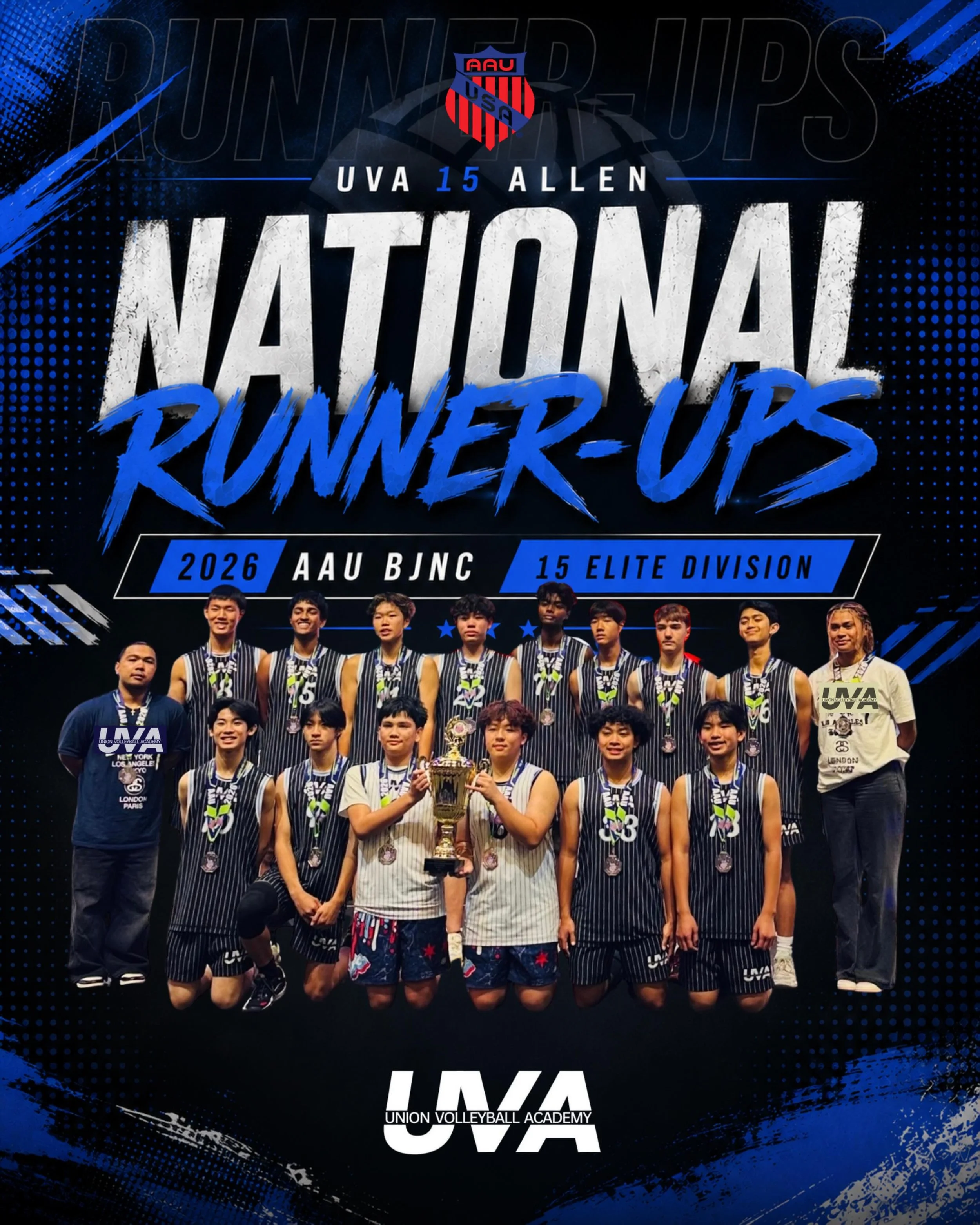 🥈 UVA 15 ALLEN &mdash; 𝐍𝐀𝐓𝐈𝐎𝐍𝐀𝐋 𝐑𝐔𝐍𝐍𝐄𝐑-𝐔𝐏𝐒! 🥈 
Congratulations to UVA 15 Allen for finishing as the AAU Boys Junior National Championship Runner-Up! The team competed in the 15 Elite Division and ended the tournament with an impres