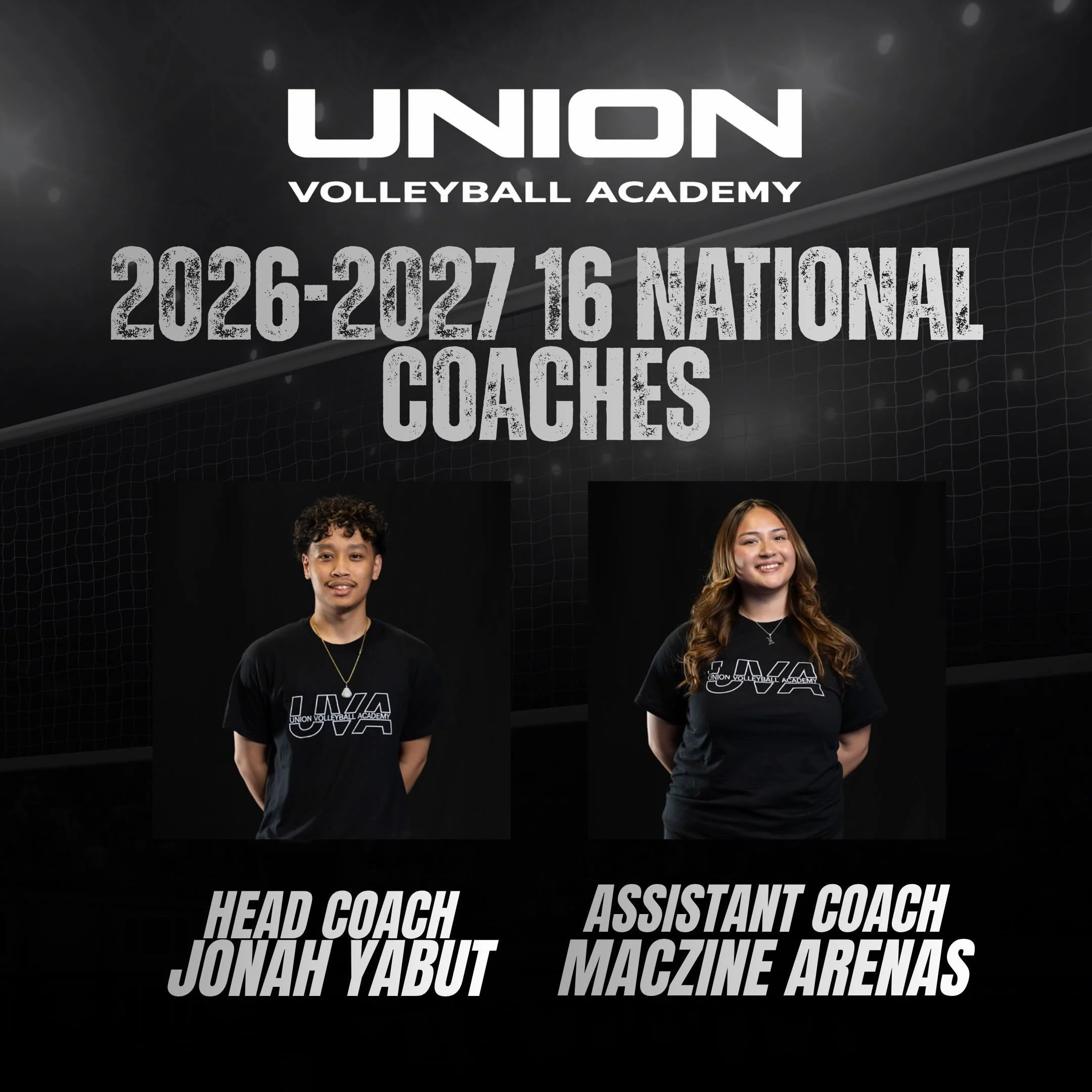 We are excited to announce our 2027 16 National Coaches &mdash; Head Coach Jonah Yabut and Assistant Coach Maczine Arenas!

Coach Jonah played for UC ELITE in 2019-2020 and helped the club earn their first bid to the USAV BJNC in the 18 USA Division.