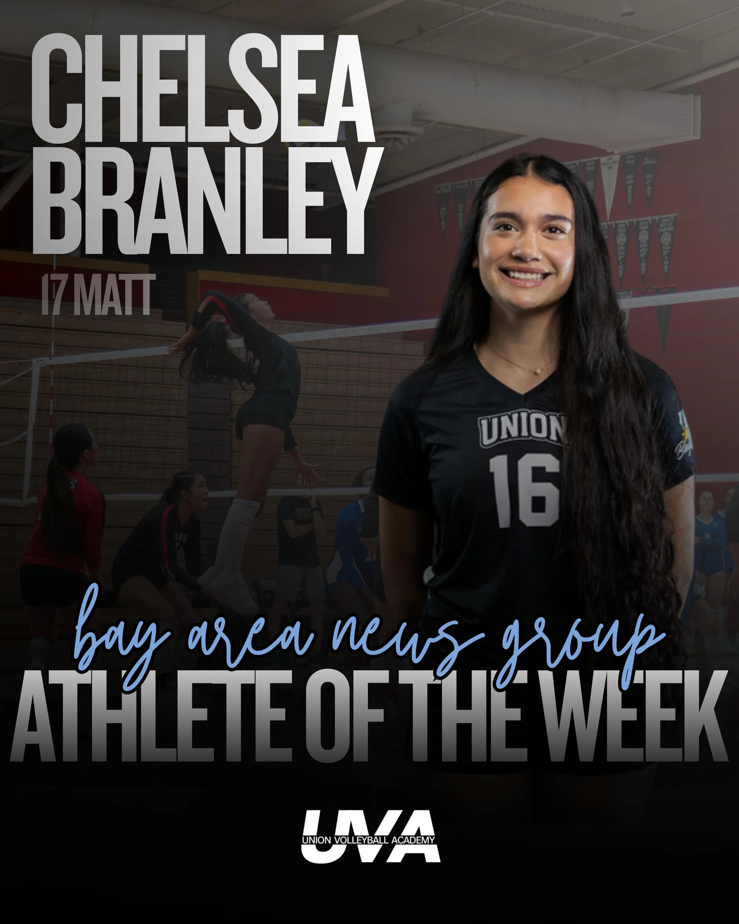 Congratulations to Chelsea Branley from 17 Matt for winning Bay Area Athlete of the Week! Way to represent UVA! #unionvolleyballacademy #uva