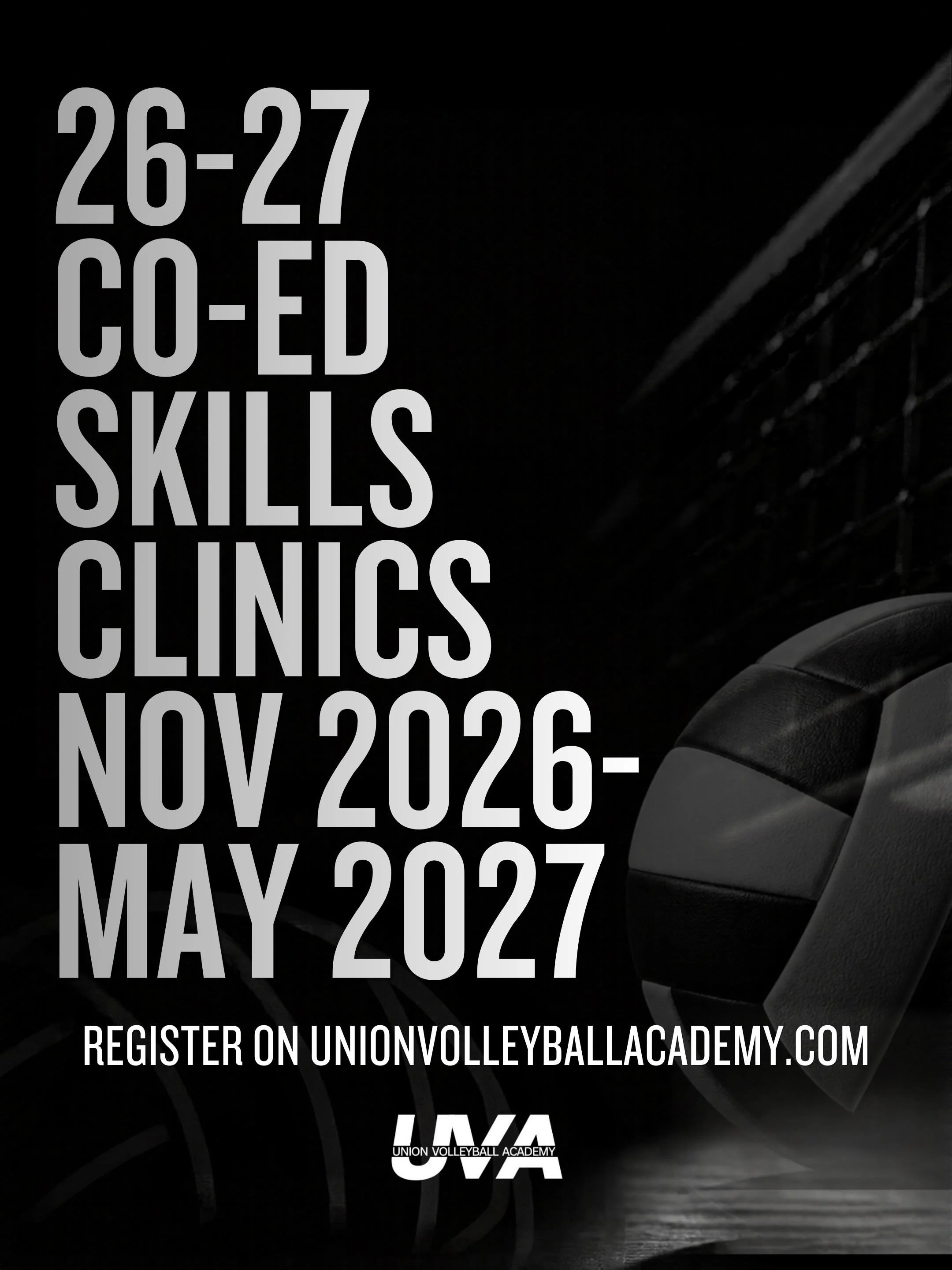 2026-2027 Co-Ed Skills Clinics are open for registration! Check out the dates and times from November 2026-May 2027 and mark your calendars! We&rsquo;re excited to see you in the gym!

📧 programs.unionvolleyballacademy@gmail.com
🔗 unionvolleyballac