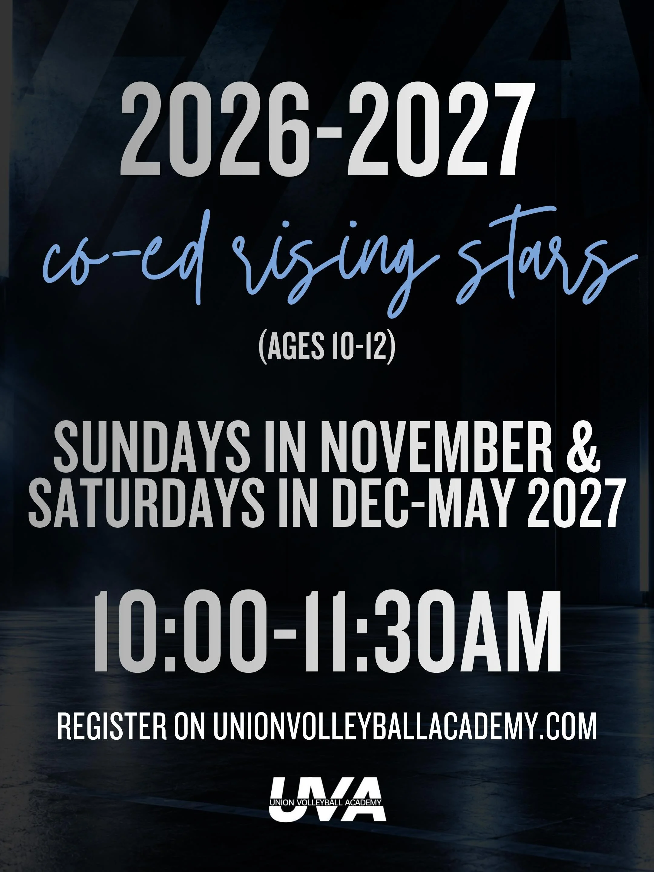 We&rsquo;re excited to welcome back our Co-Ed Rising Stars Program! Starting up in November 2026 all the way through May 2027! Ideal for younger athletes starting the game, we&rsquo;d love to see you in the gym soon! 

📧 programs.unionvolleyballacad