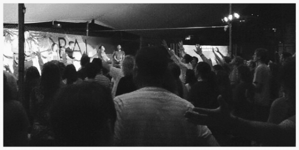 Deb helping lead a time of worship in Mexico.