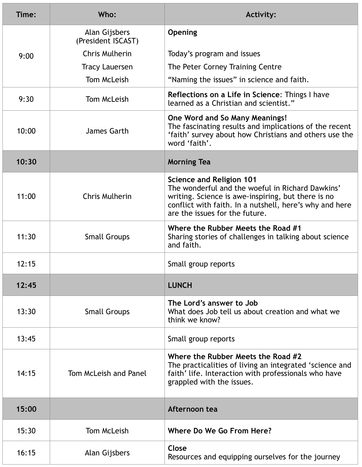 Science faith Tom McLeish Program Conference