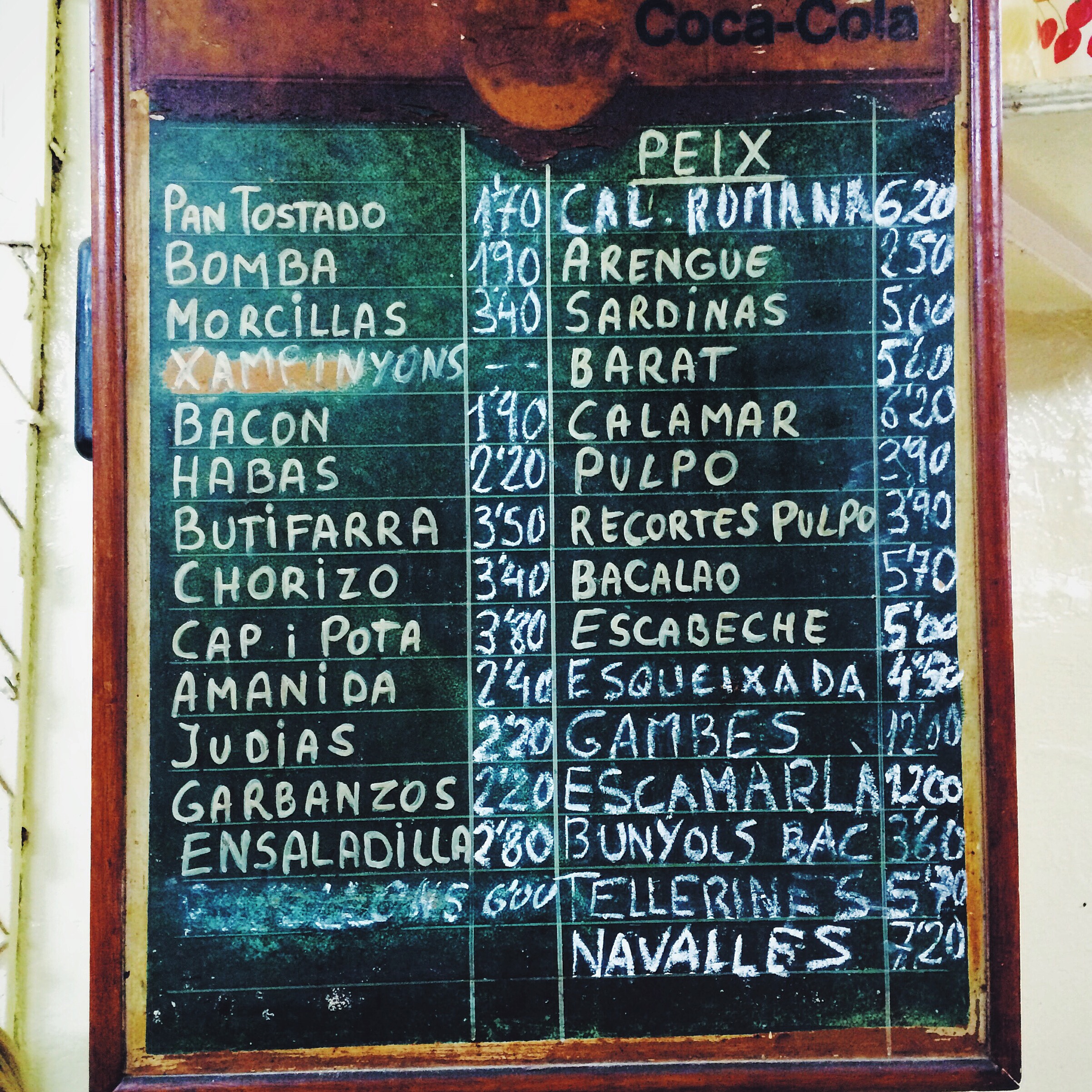 Black board menu at La Cova Fumada Barcelona
