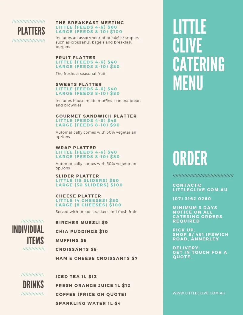 Little Clive Catering Menu