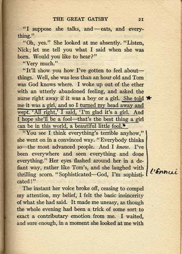 Sylvia Plath's marginalia in The Great Gatsby