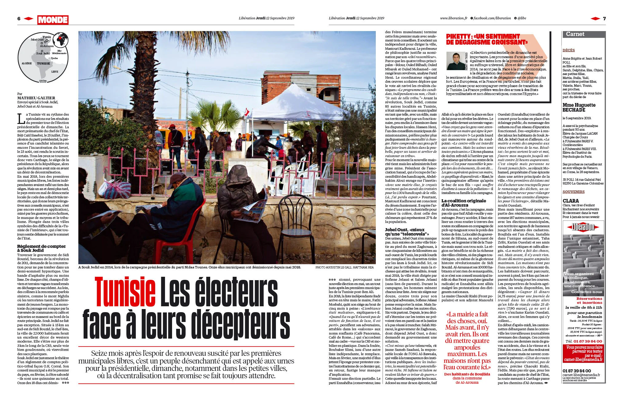 Libération, Sept. 11, 2019. Elections in Tunisia.