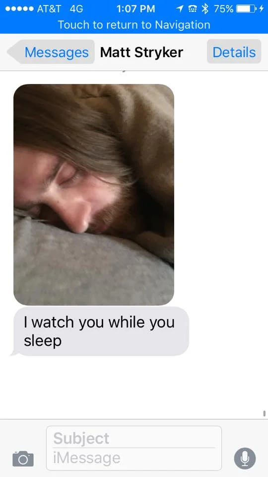 Text from Matt to Andy during their travels.