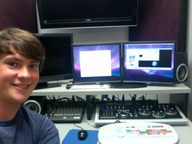 Matt at his work-study job at the Office of Post Production.