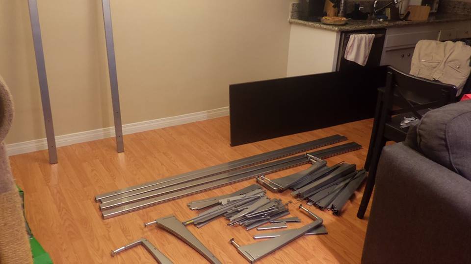 Lots of parts and pieces eventually make a super helpful and handy vertical desk.
